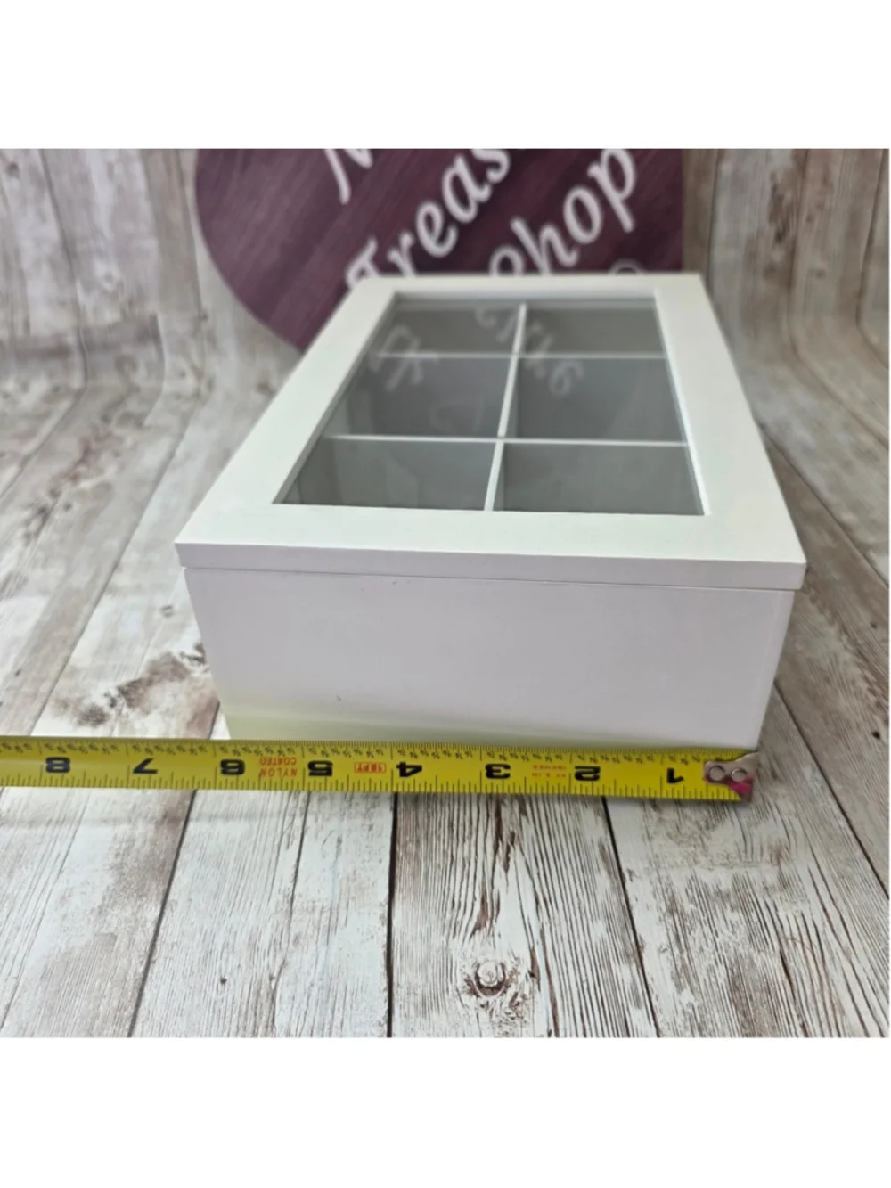 Tea Storage Box with 6 Compartments, White and Brown